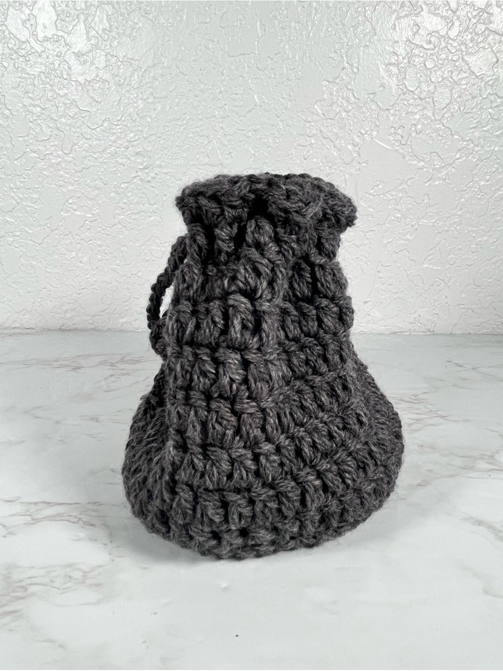 Gray Crochet Drawstring Bag - Picture 4 of 11